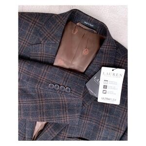 Ralph Lauren Blazer Mens 48R Gray Brown Plaid UltraFlex Lexington Wool Blend NEW